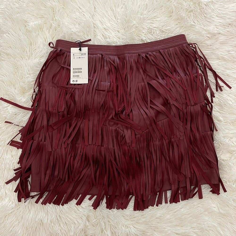 H&M leather fringe skirt